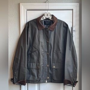 J. Crew x Liberty Waxed Cotton Barn Jacket Corduroy Collar Olive Size L